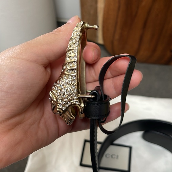 Gucci Moon Calfskin Crystal Tiger Belt 32” pant size 4 Black - Picture 5 of 10